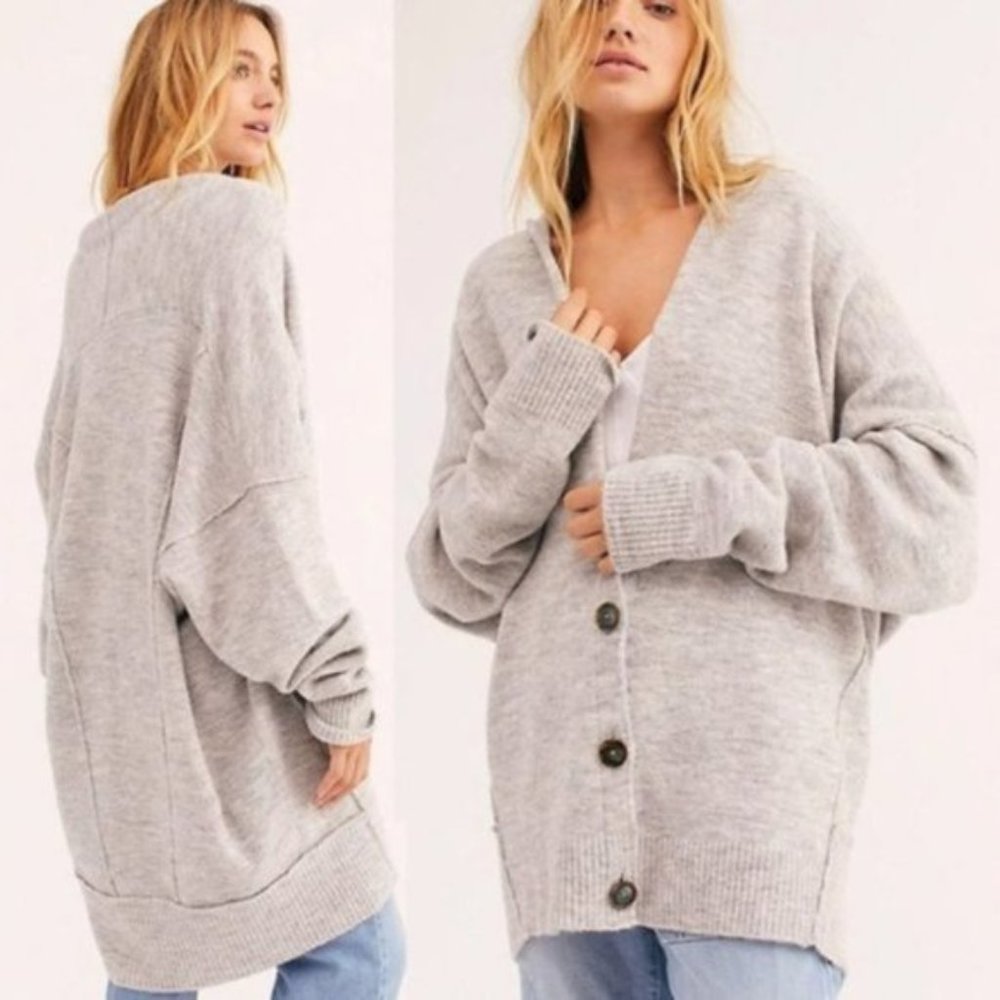 Free People Gray Eucalyptus Cardigan Sweater. - Picture 2 of 4
